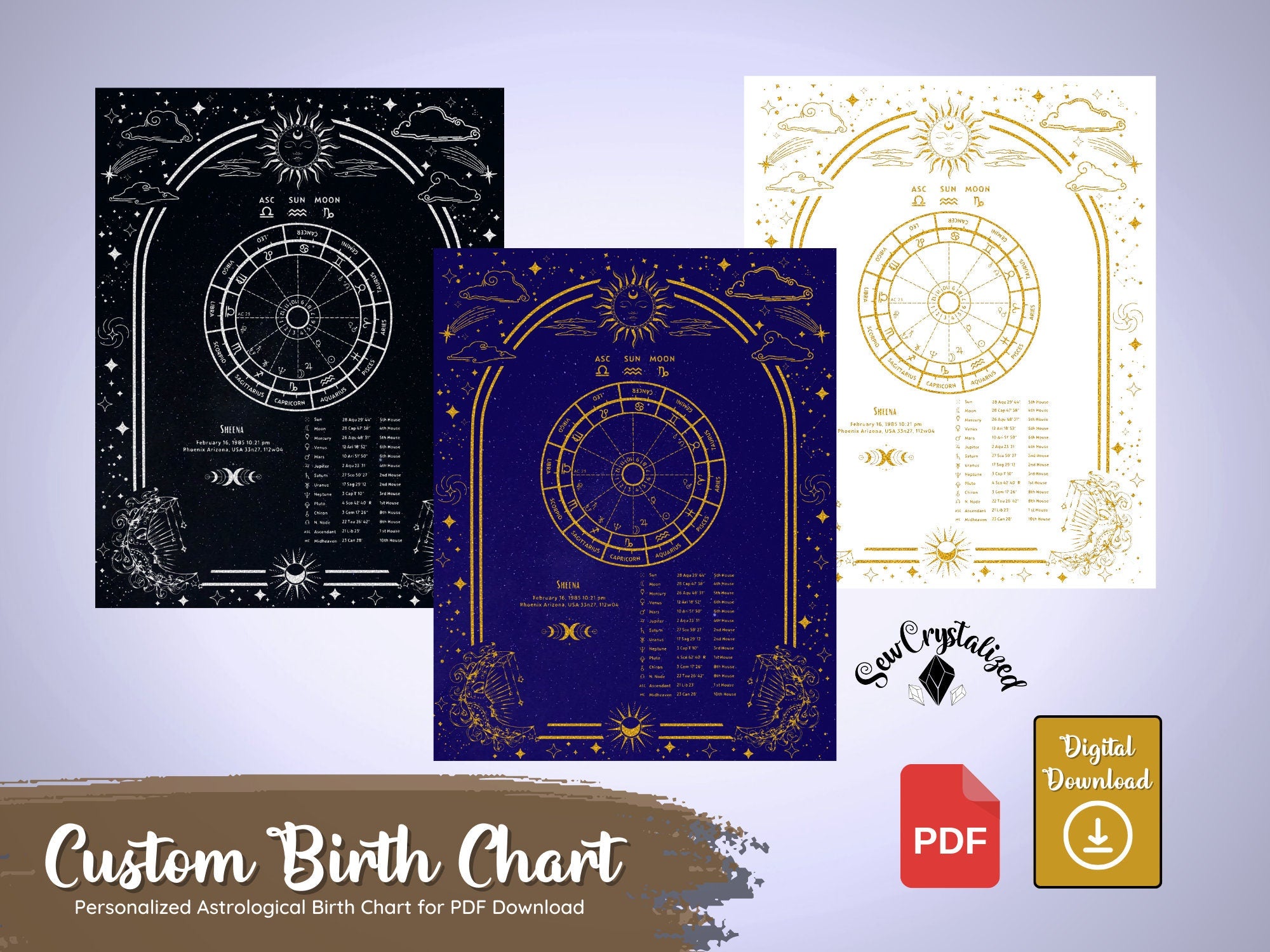 Custom Astrology Birth Chart Art PDF Natal Chart Art Print